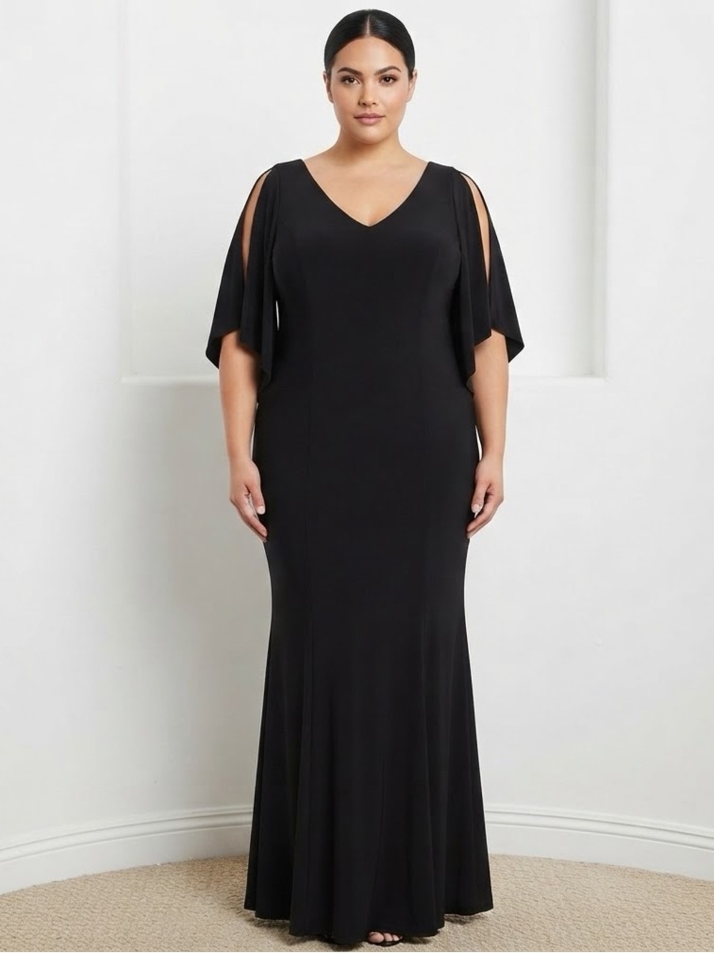 ZAC Zac Posen Black V-Neck Gown Sz 14 Cold Shoulder High Low NWOT $698 Formal